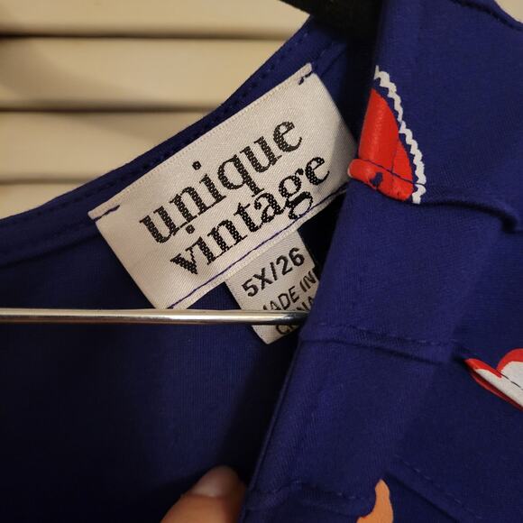 Unique Vintage Plus Size 5X Halloween Fit and Flare Dress Blue Pumpkin Print - Picture 5 of 6